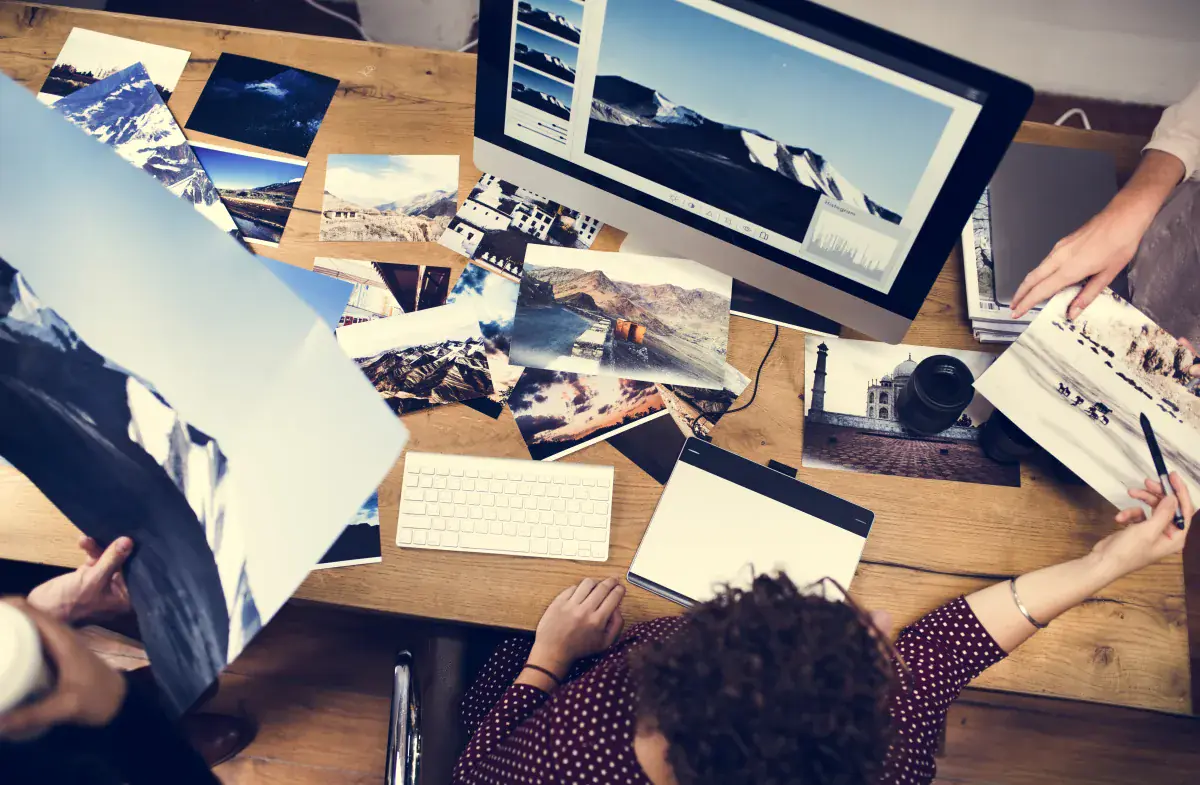 Diverse team collaborating on digital marketing